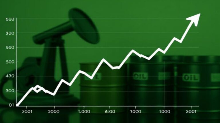 Rising oil futures and crude oil prices in 2025 with oil barrels and stock market chart